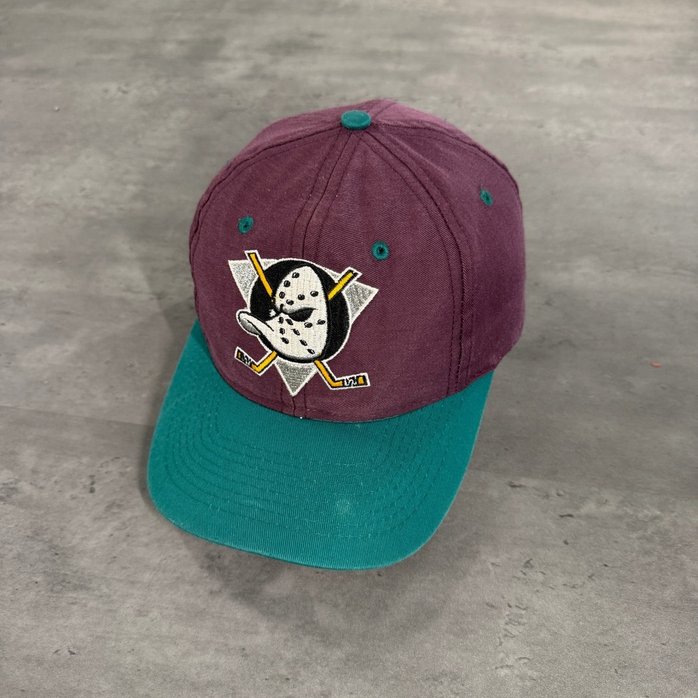 Vintage Mighty Ducks Snapback Hat Plum Teal NHL Hockey Cap Faded Cap